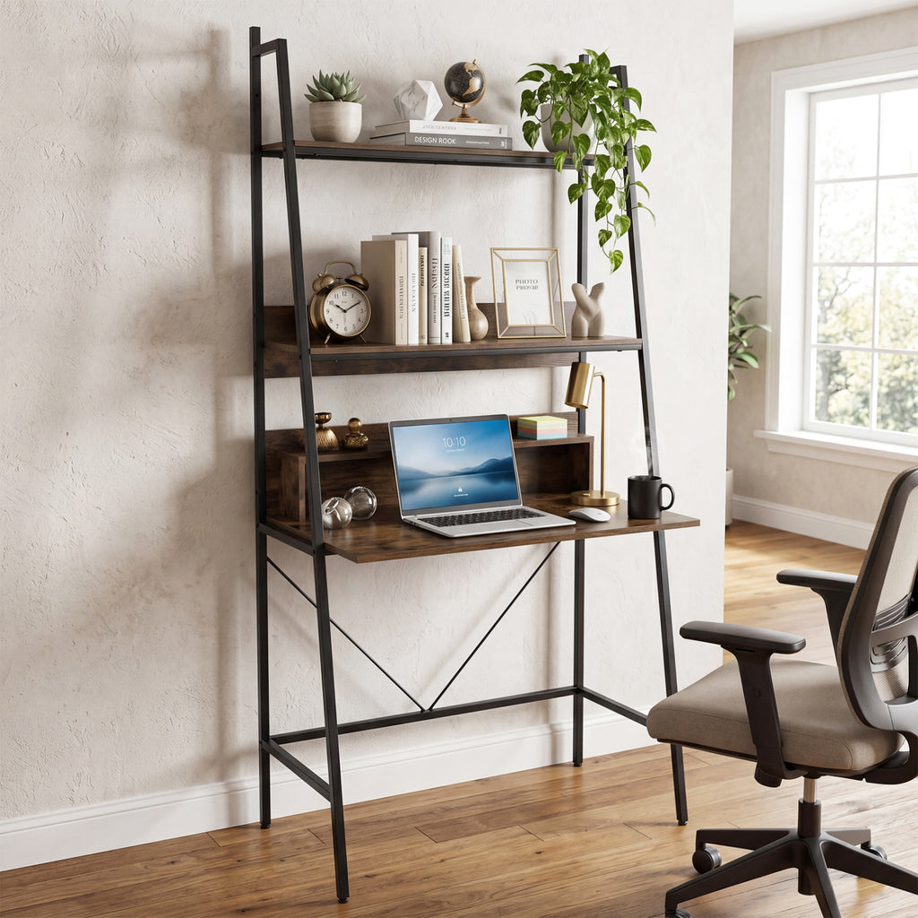 71" Laptop Desk with Open Shelves - Brown