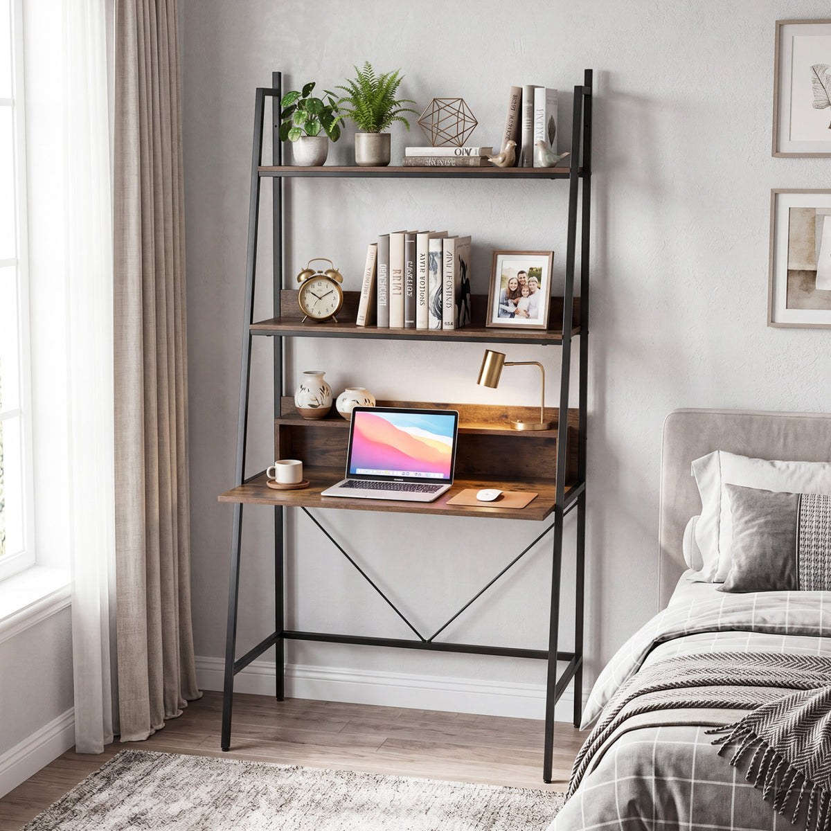 71" Laptop Desk with Open Shelves - Brown
