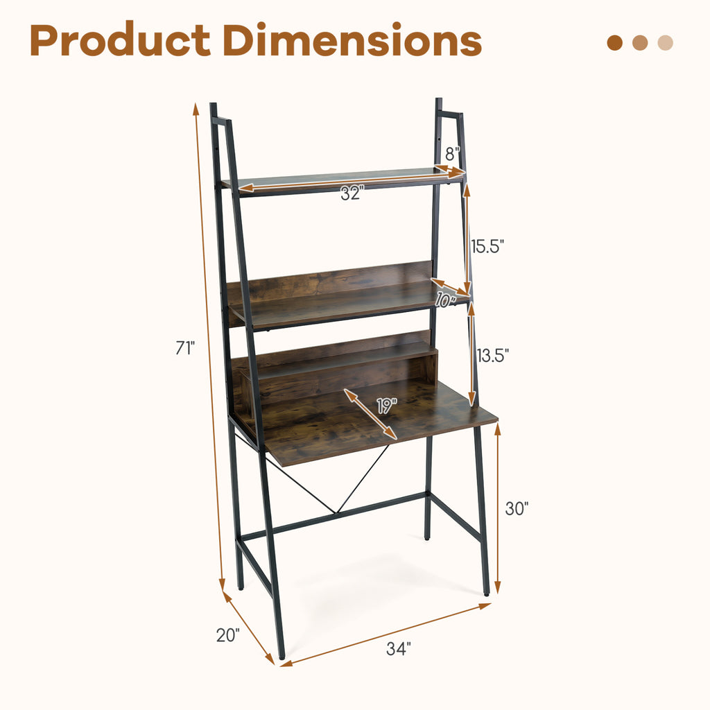 71" Laptop Desk with Open Shelves - Brown