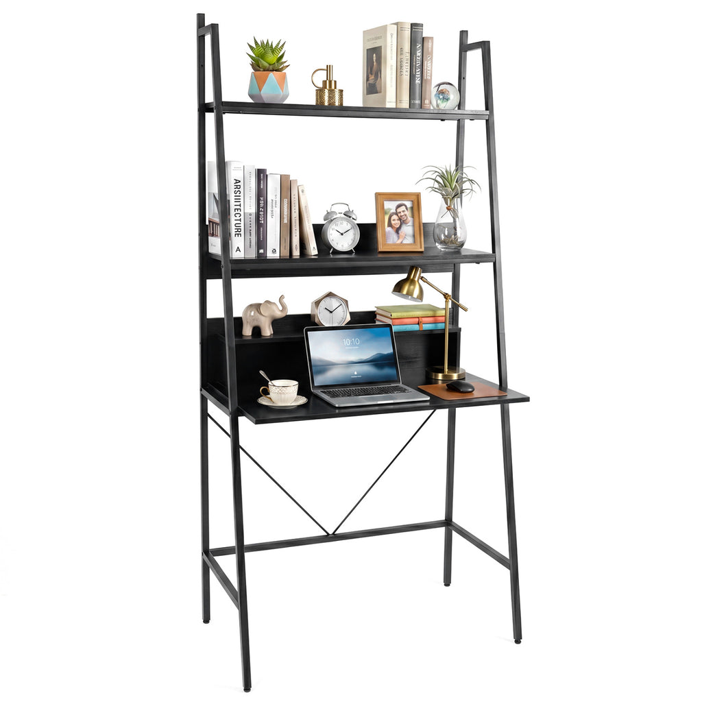 71" Laptop Desk with Open Shelves - Brown