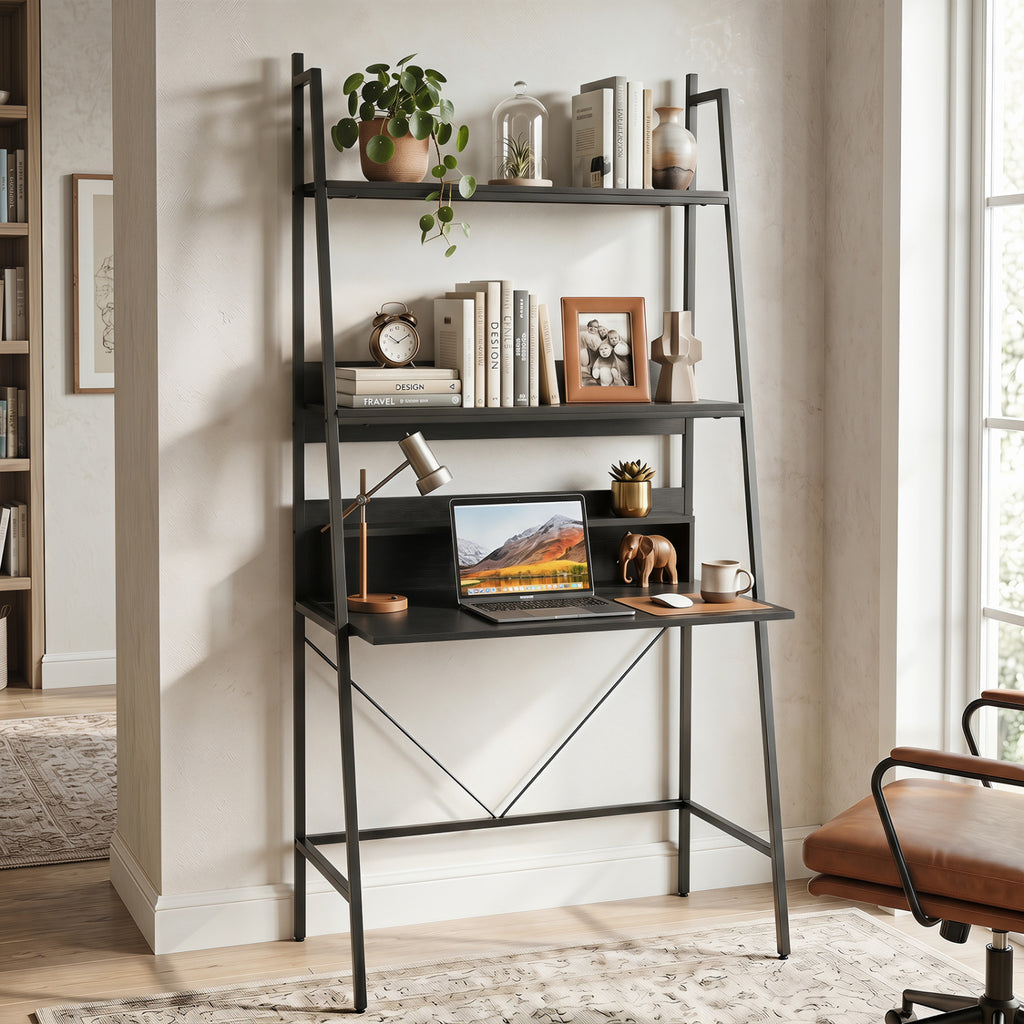 71" Laptop Desk with Open Shelves - Brown