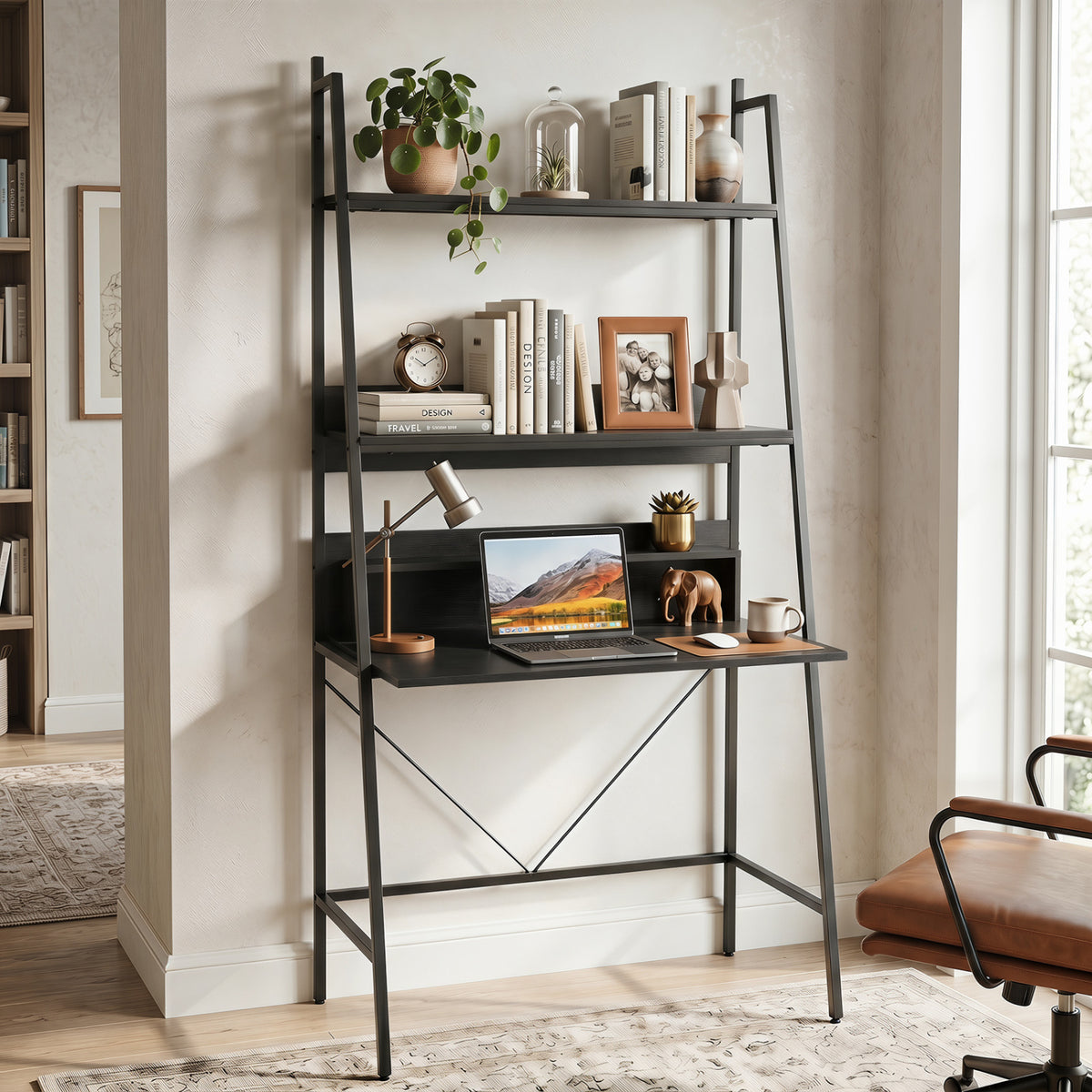 71" Laptop Desk with Open Shelves - Brown