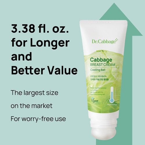 Dr.Cabbage+ Cabbage Breast Cream 3.38 Oz with Special Cooling Ball applicator | For Engorgement, Mastitis, Stop Lactation | Trusted by Korea Mother, Breastfeeding Essencial