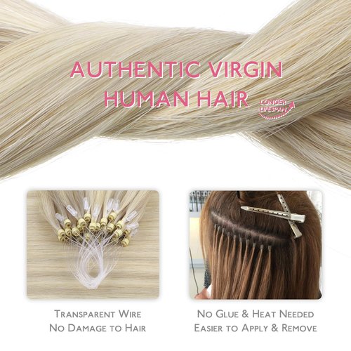 WENNALIFE Microlink Hair Extensions Human Hair, 50g 50s 14 Inch Ash Blonde Highlighted Platinum Blonde Remy Hair Microbead Micro Link Microloop Microring Invisible Straight Natural Fusion Installation