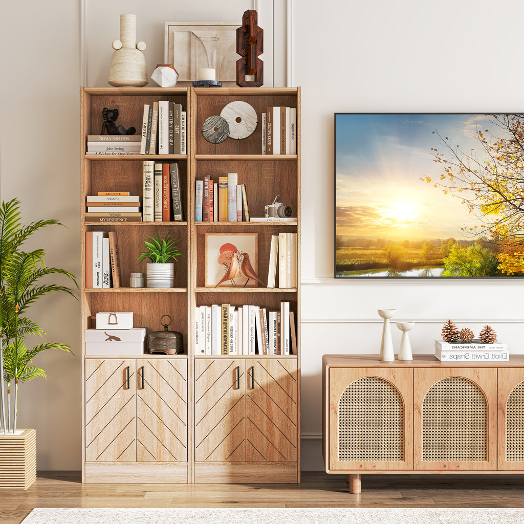 71 Inch 6-Tier Tall Bookshelf with Double Doors 4 Open Cubes