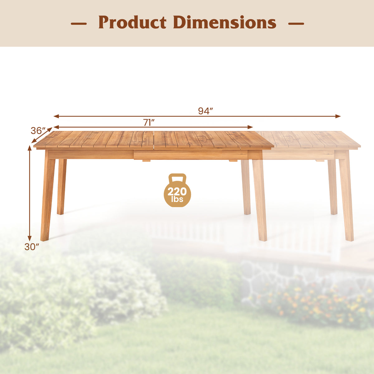 71 Inch-94 Inch 6-8 People Patio Extendable Dining Table