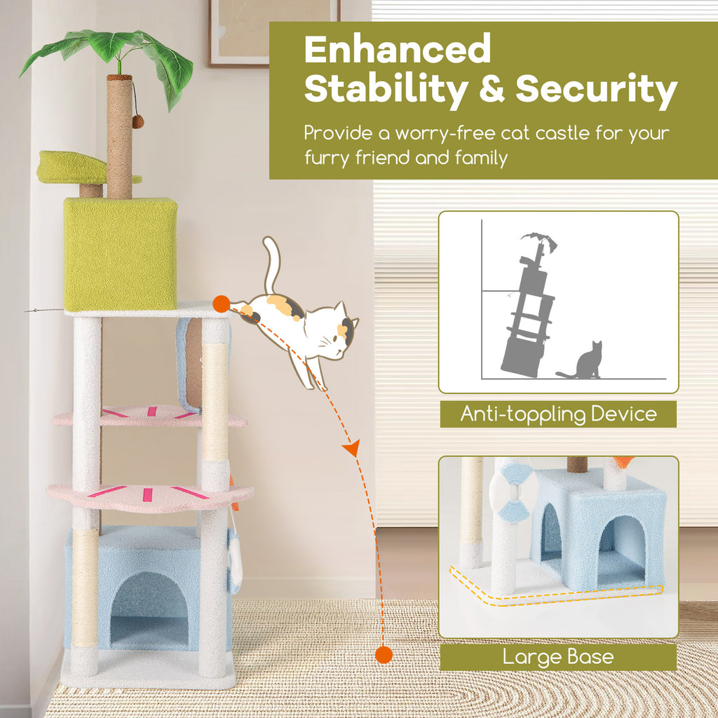 71 Inch Cat Tree Multi-Level Beach-Themed Kitten Tower - Multicolor Variation