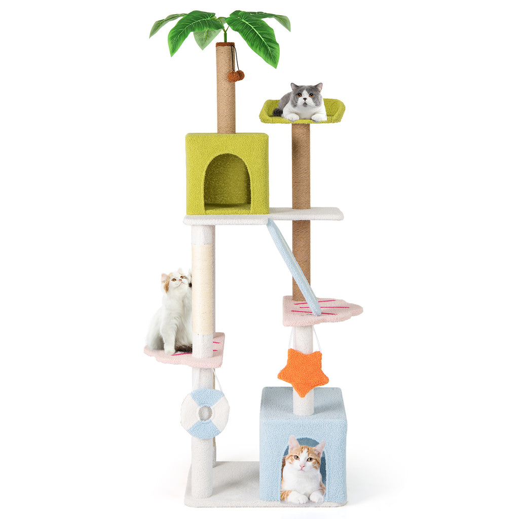 71 Inch Cat Tree Multi-Level Beach-Themed Kitten Tower - Multicolor Variation