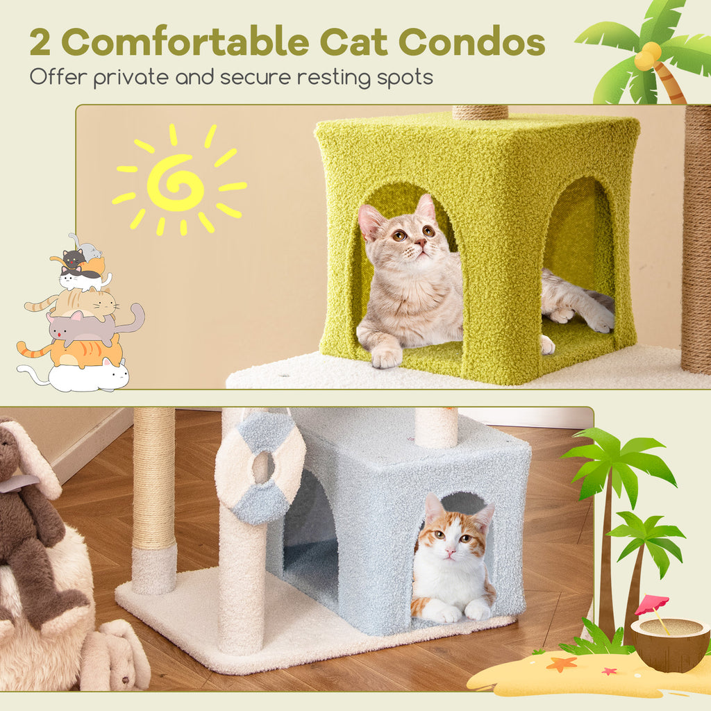 71 Inch Cat Tree Multi-Level Beach-Themed Kitten Tower - Multicolor Variation