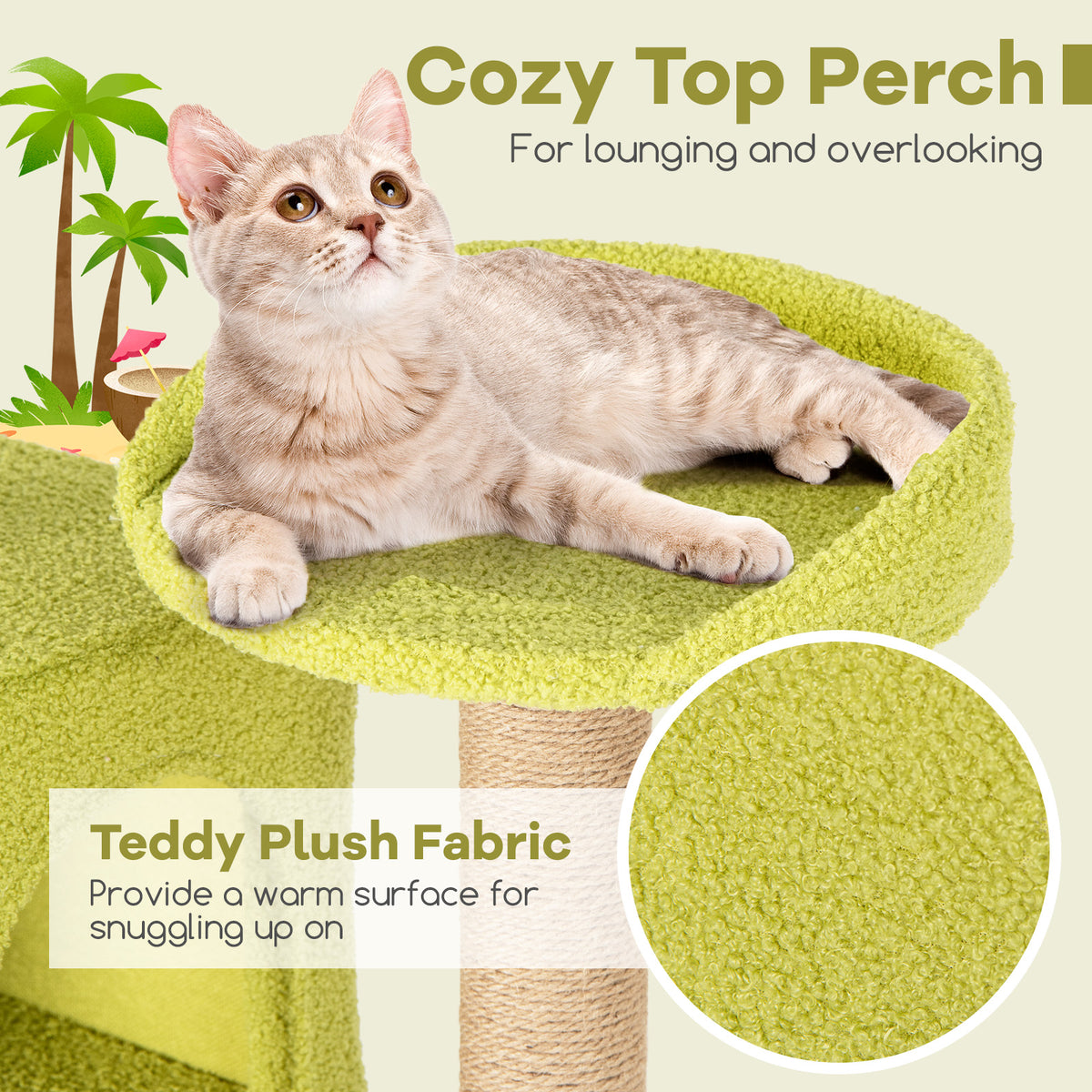71 Inch Cat Tree Multi-Level Beach-Themed Kitten Tower - Multicolor Variation