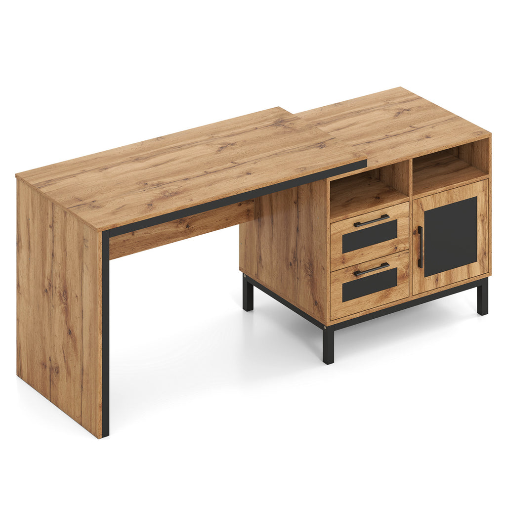 71-Inch Computer Table with Storage Drawers - Natural