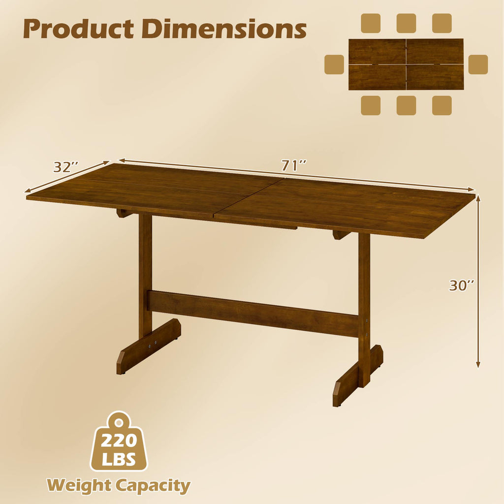 71-Inch Farmhouse Dining Table Seats 6-8, Walnut