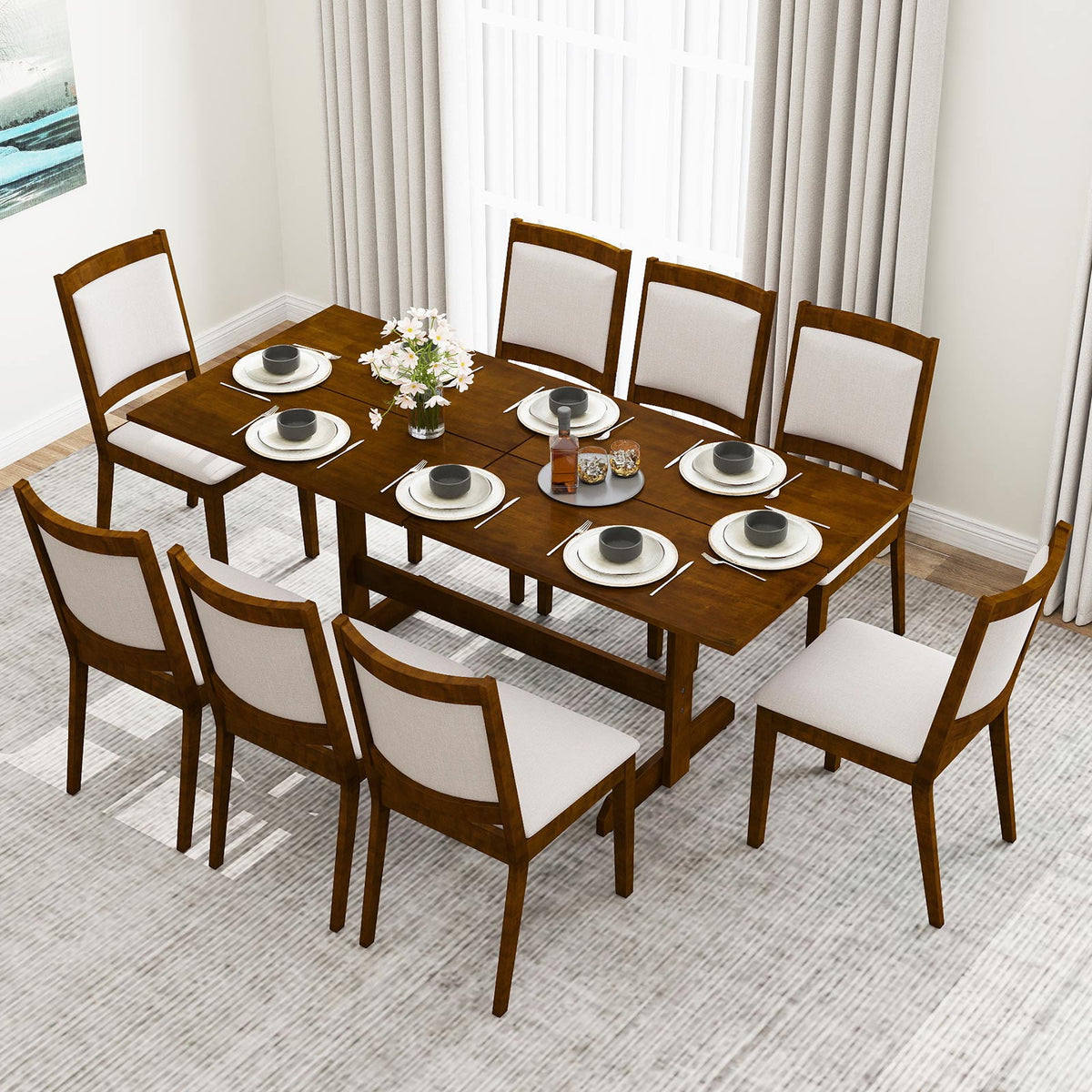 71-Inch Farmhouse Dining Table Seats 6-8, Walnut