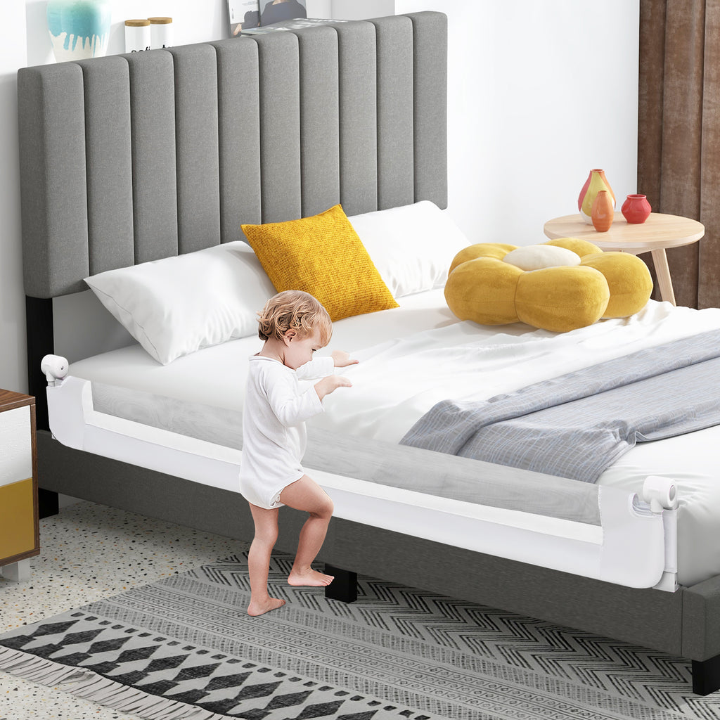 71-Inch Foldable Baby Bed Rail Guard with Adjustable Safety Strap - White