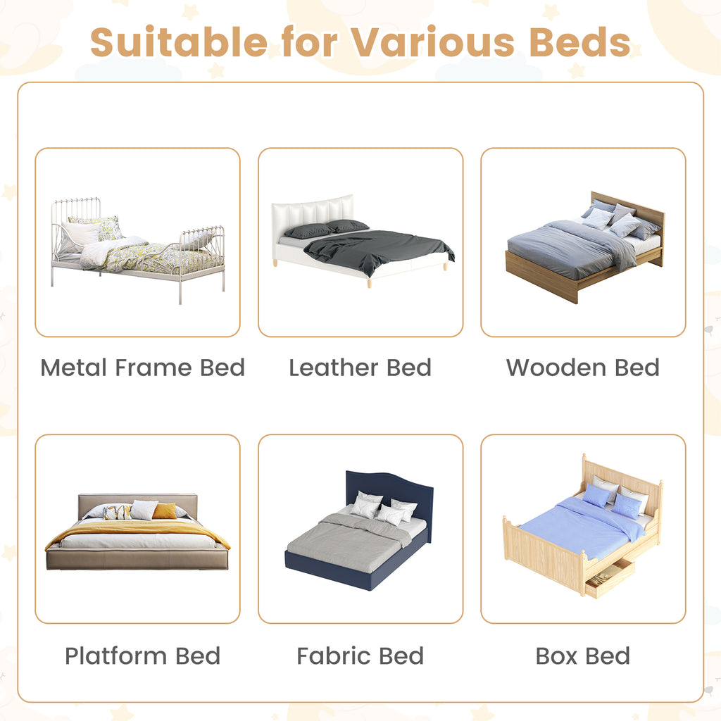 71-Inch Foldable Baby Bed Rail Guard with Adjustable Safety Strap - White