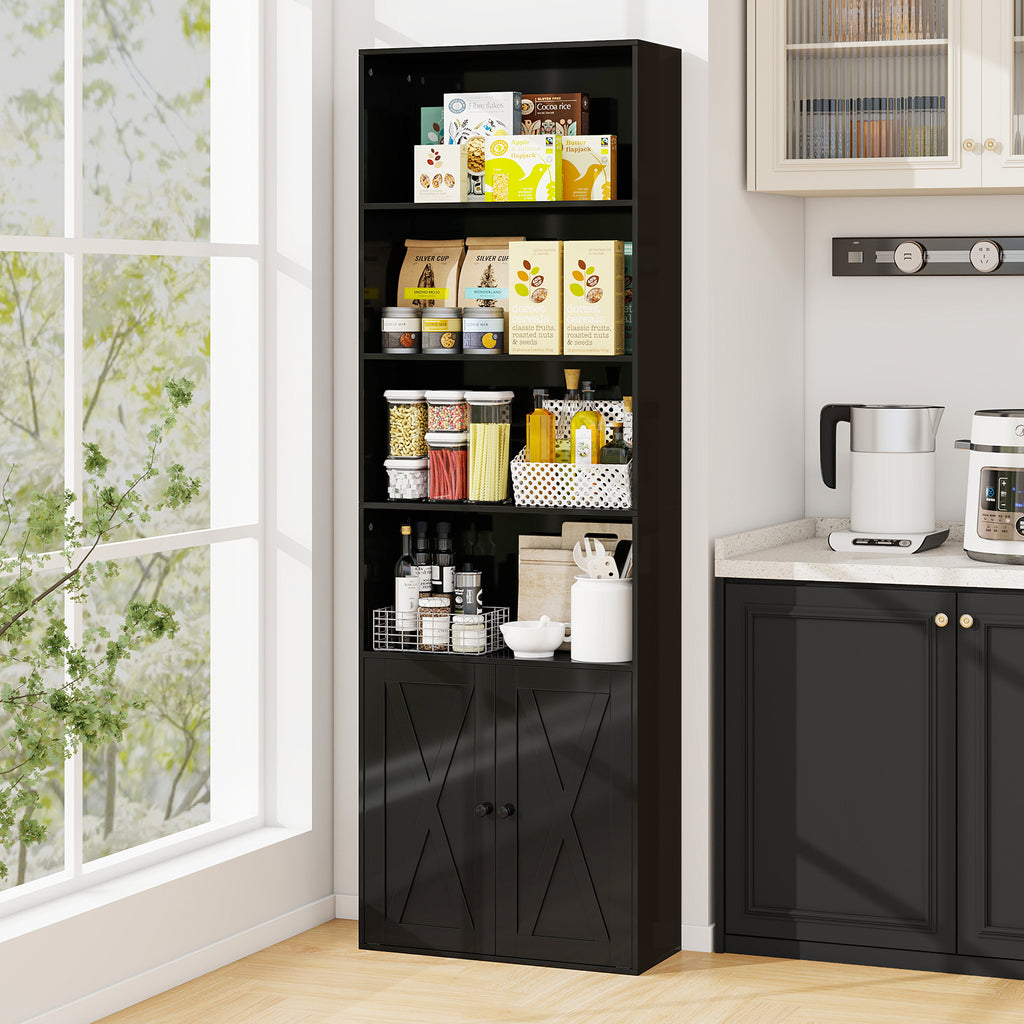 71 Inch Freestanding Bookshelf with 6 Shelves and 2-Door Cabinet