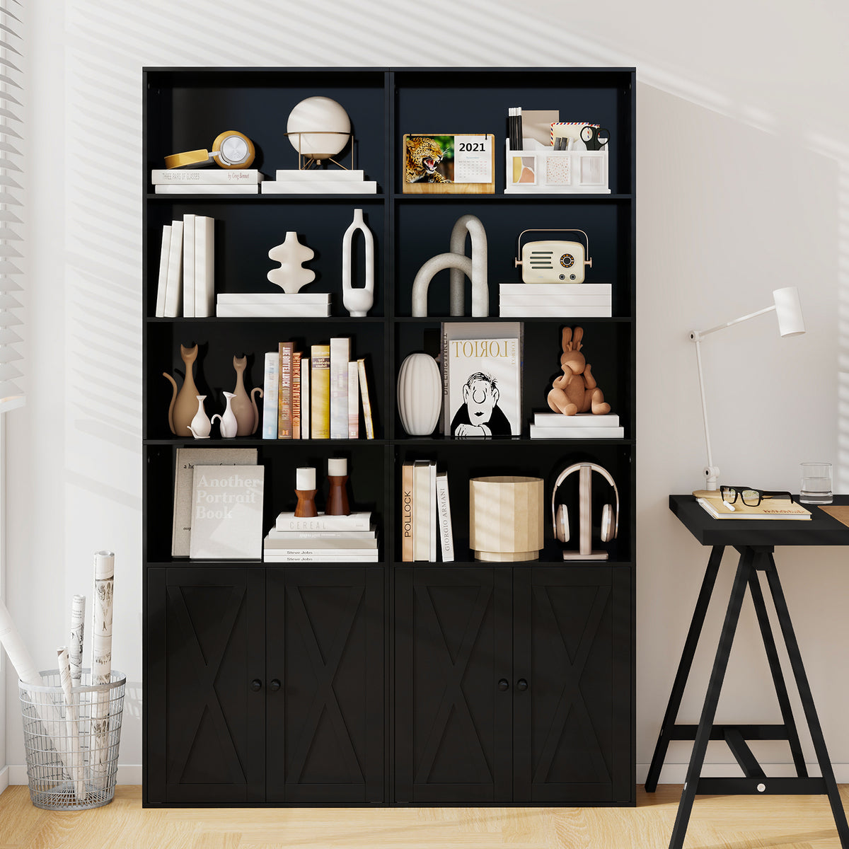 71 Inch Freestanding Bookshelf with 6 Shelves and 2-Door Cabinet