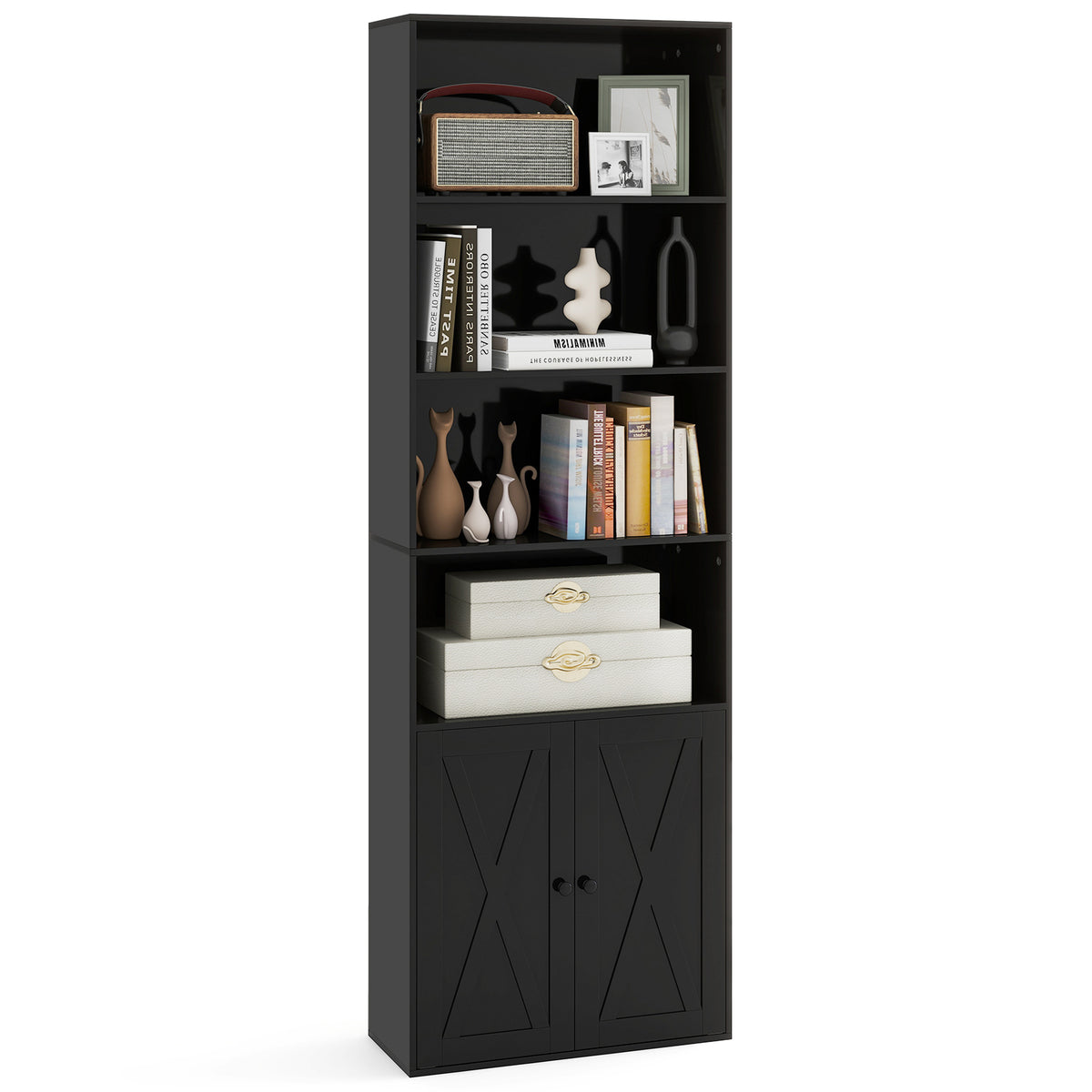 71 Inch Freestanding Bookshelf with 6 Shelves and 2-Door Cabinet