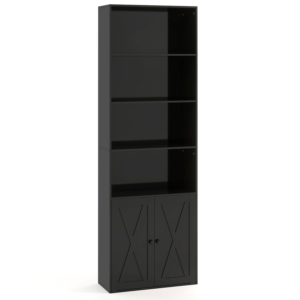 71 Inch Freestanding Bookshelf with 6 Shelves and 2-Door Cabinet