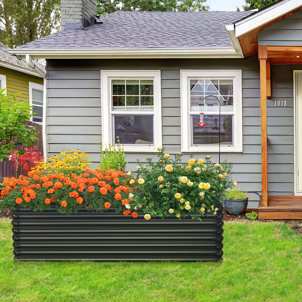 71 Inch Galvanized Raised Garden Bed, Dark Gray Rectangle