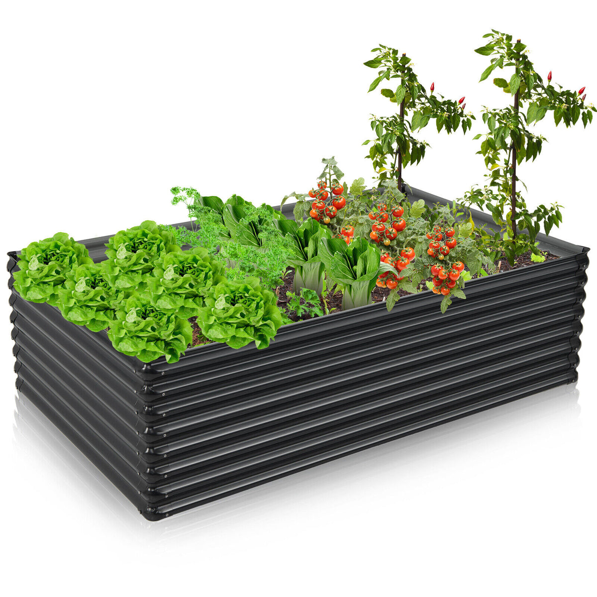 71 Inch Galvanized Raised Garden Bed, Dark Gray Rectangle