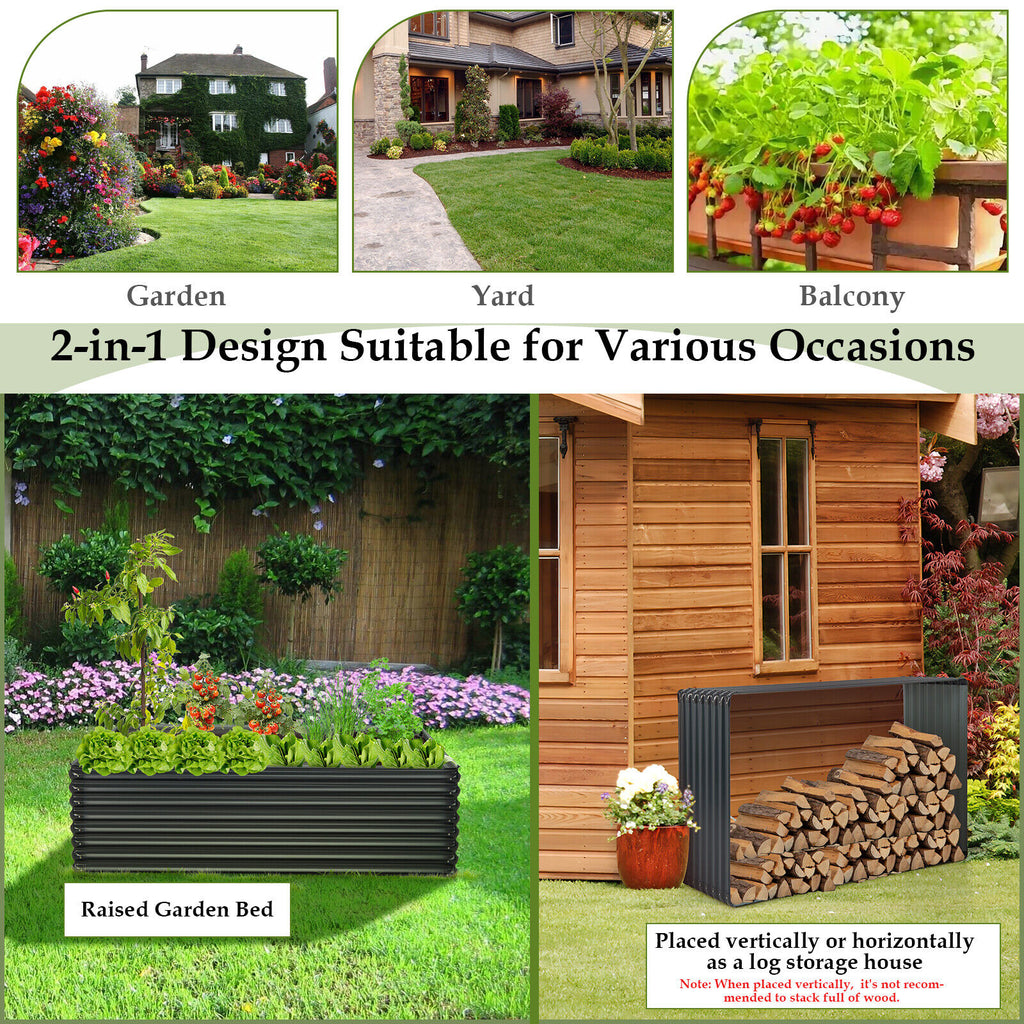 71 Inch Galvanized Raised Garden Bed, Dark Gray Rectangle