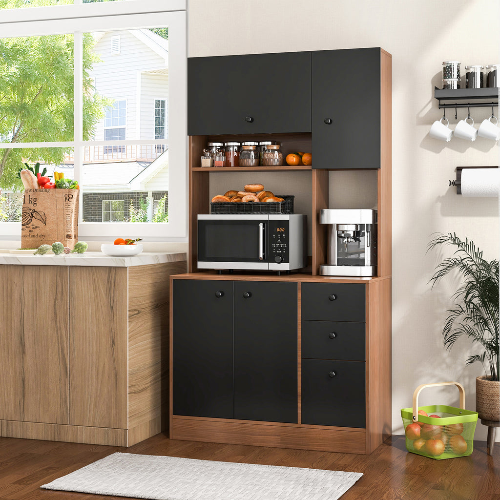 71 Inch Kitchen Pantry with 3 Cabinets & 3 Drawers - White