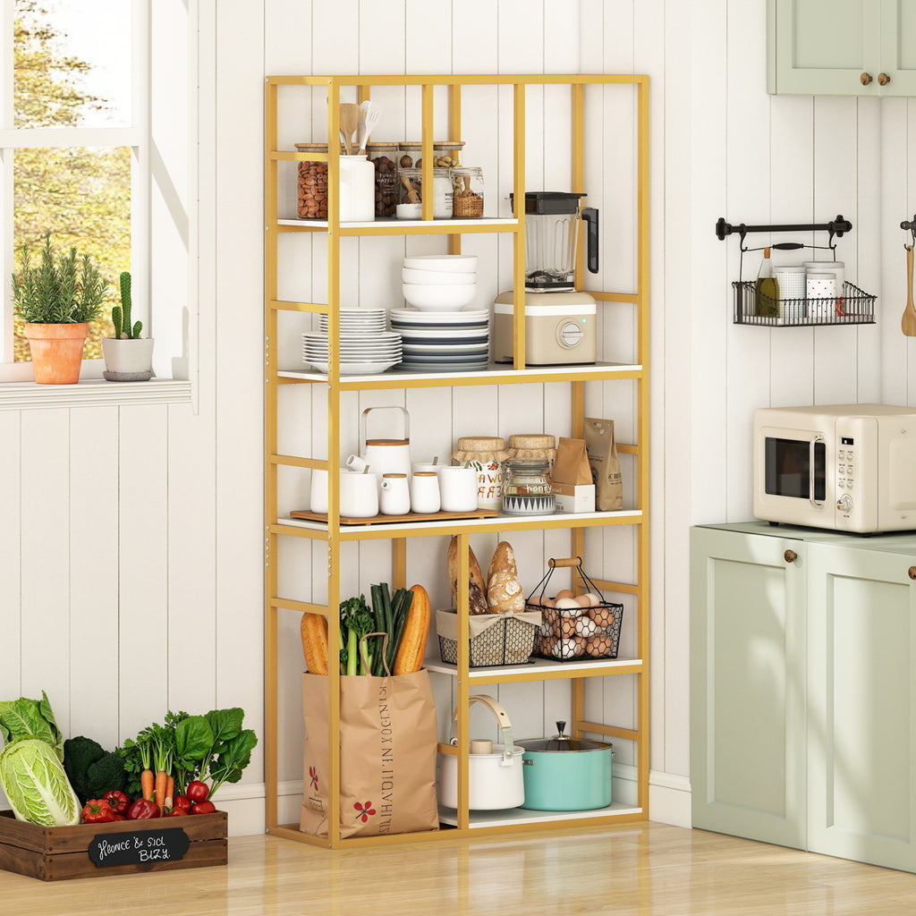 71 Inch Tall Bookshelf Metal Frame 5-Tier Geometric Bookcase