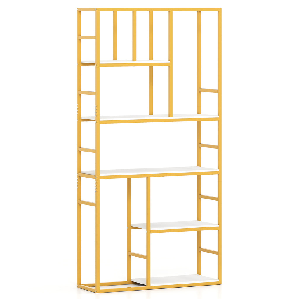 71 Inch Tall Bookshelf Metal Frame 5-Tier Geometric Bookcase