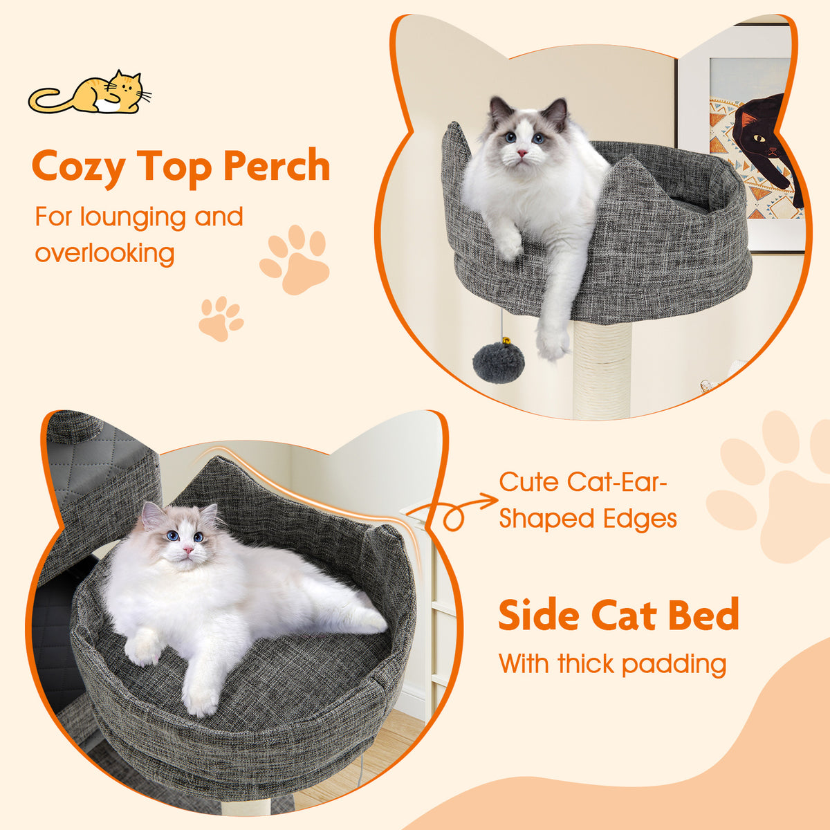 Gray 71 Inch Tall Multi-Level Cat Tree Tower with Scratching Posts and Condos