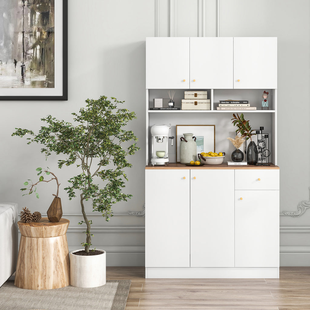 71" Tall Pantry Cabinet with Outlets & USB Ports - White