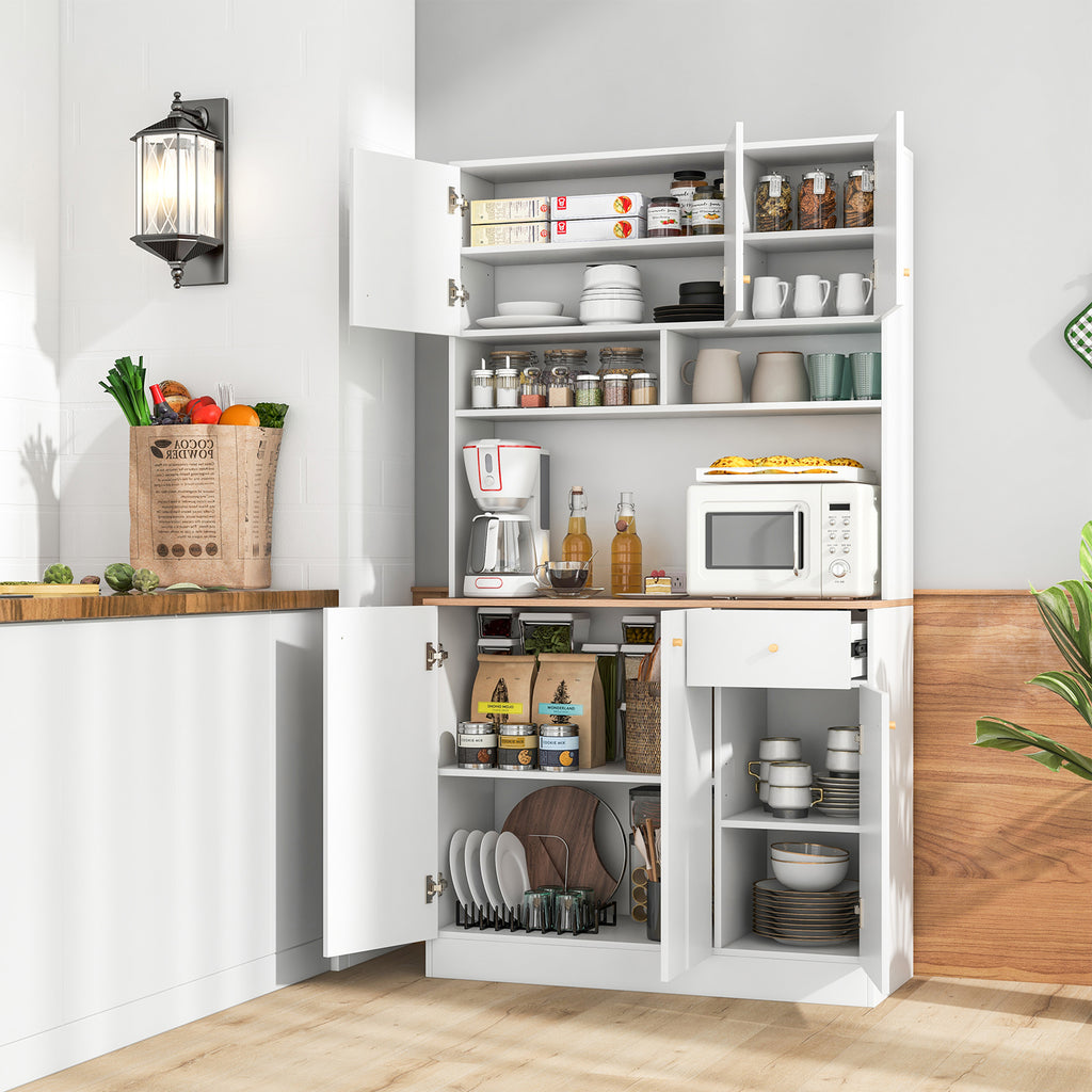 71" Tall Pantry Cabinet with Outlets & USB Ports - White
