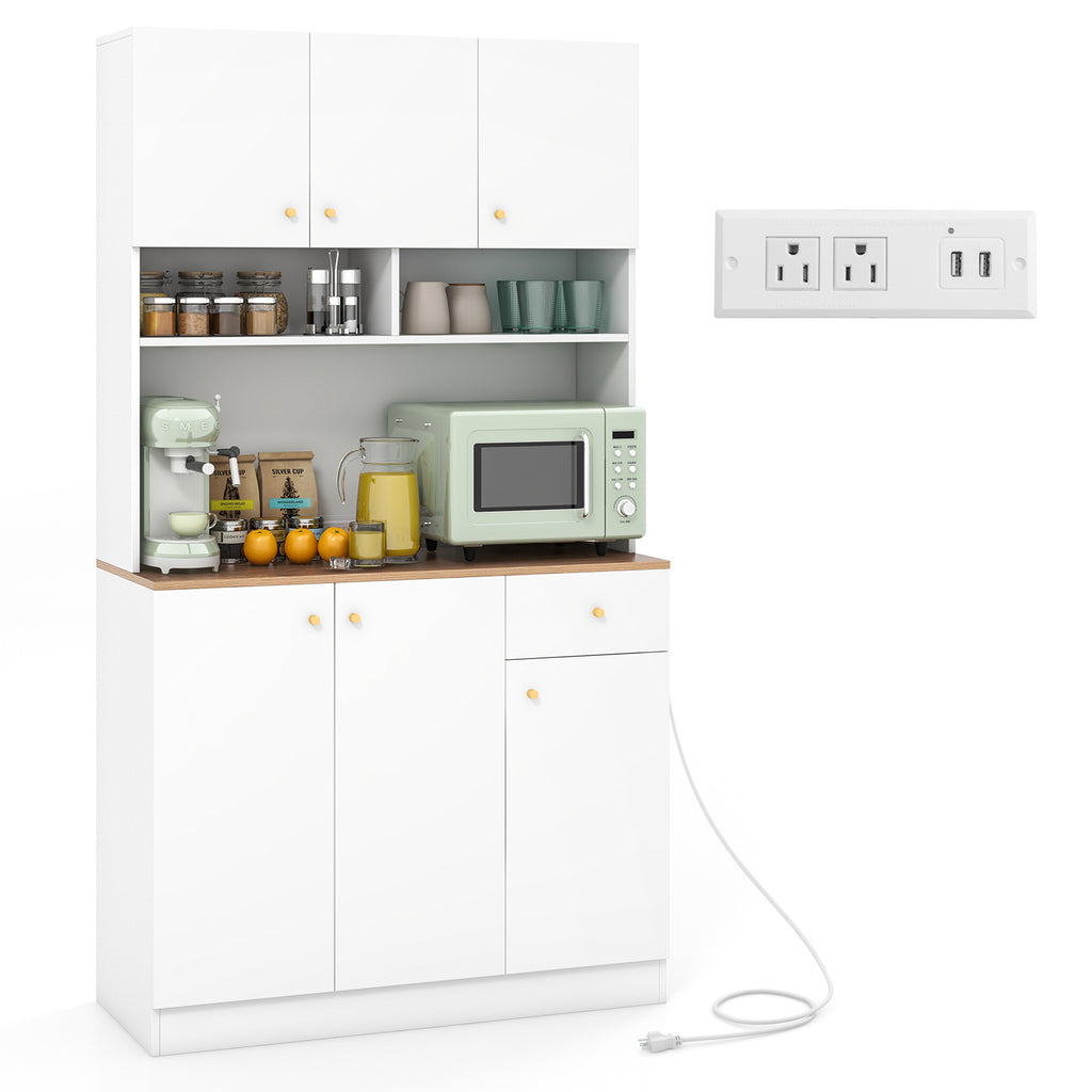 71" Tall Pantry Cabinet with Outlets & USB Ports - White