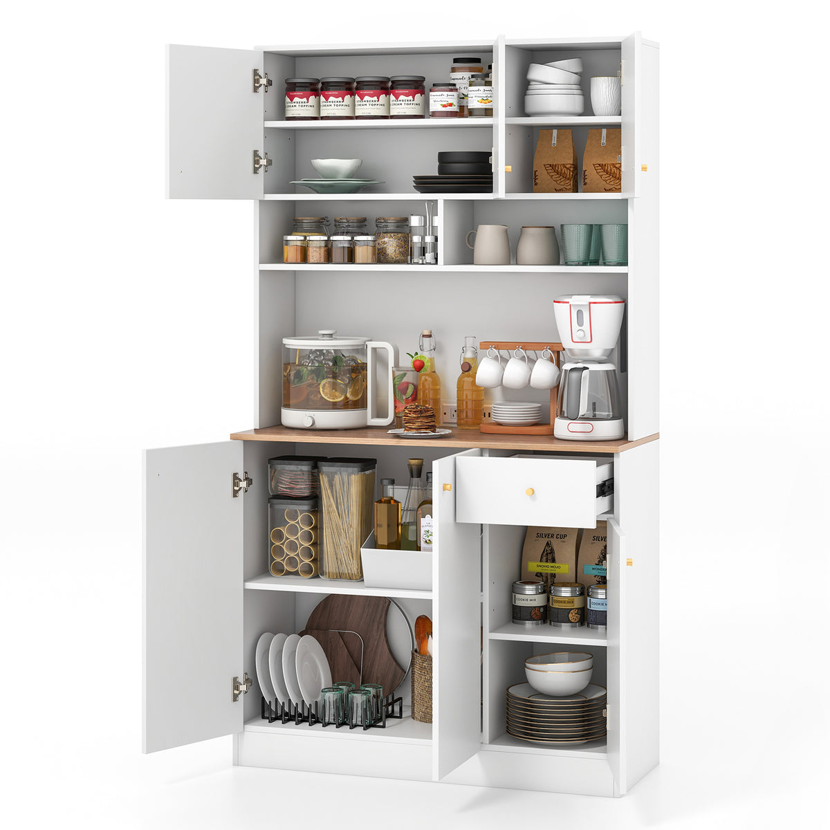 71-Inch Tall Pantry Cabinet with Outlets - White