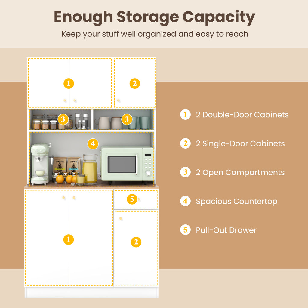 71" Tall Pantry Cabinet with Outlets & USB Ports - White