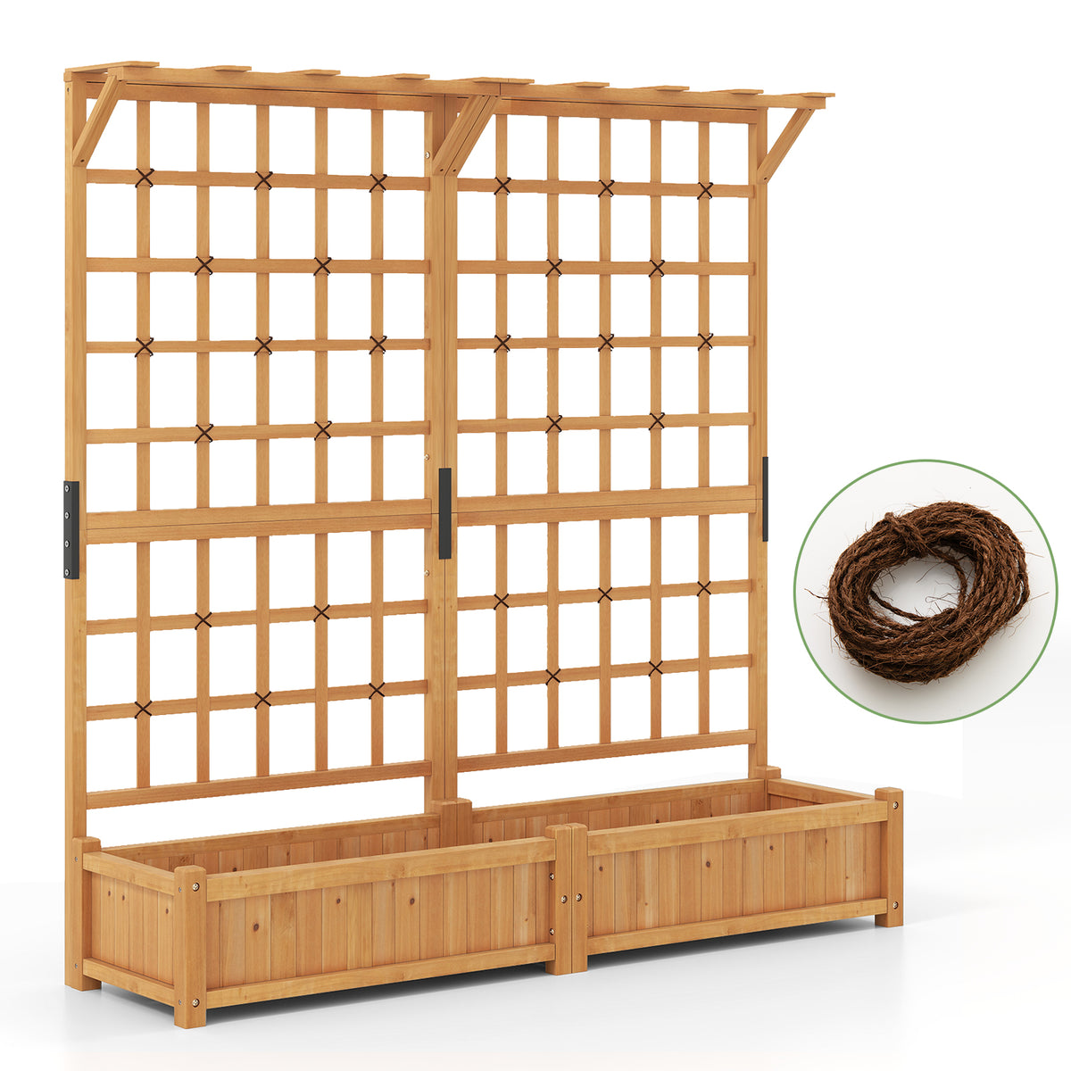 Wooden Raised Garden Bed with Trellis & Hanging Roof - 43 x 14 x 89 inch, Orange
