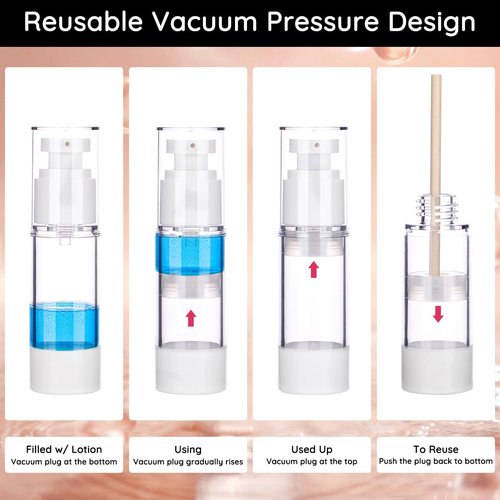 Segbeauty 2pcs 0.5oz/15ml Airless Pump Jars, 1oz/30ml 2 Pack Refillable Airless Pump Bottles, Pack of 2 Clear Plastic Container Jars with Lids, Vacuum Cream Jar Travel Container for Toiletries