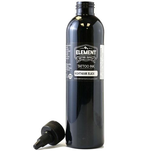 Element Tattoo Supply Nighthawk Tattoo Black Ink Professional 8oz for Human Skin Smooth Solid Pigment for Lining Shading Blending Long Lasting Color Supply