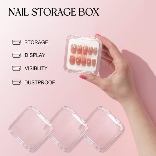 Qsnidy 9 Pcs Press On Nail Storage Box, Transparent Acrylic Fake Nail Case with 9 Display Cards and 2 Sheets of Double-Sided Adhesive Tape (20 Strips) for Nail Art Home Salon Packaging Use