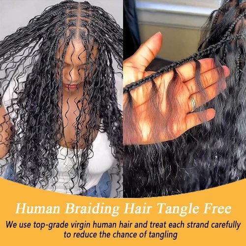 Human Braiding Hair for Boho Knotless Braids Bulk 20inch Curly Bundles Human Hair for Micro Braiding Wet and Wavy Water Wave No Weft Human Hair Extension for Box Boho Braids 100g with 2 Bundles