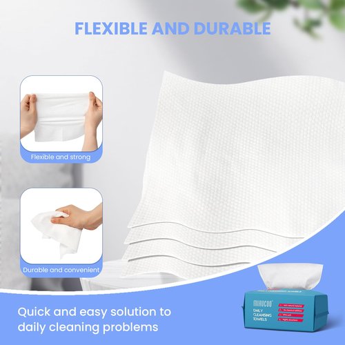 Mirucoo 100 Sheet Daily Cleansing Towels Ultra Soft Dry Wipes for Sensitive Skin Disposable Facial Washcloths 100% Organic Viscose (Pack of 3)