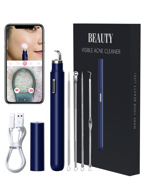 Visual Blackhead Remover Tools with Camera,Pimple Popper Extractor Tool Kit with Camera 20X 1080P Pore Cleaner Acne Comedone Whitehead Extractor Kit for iPhone/Android (Blue)