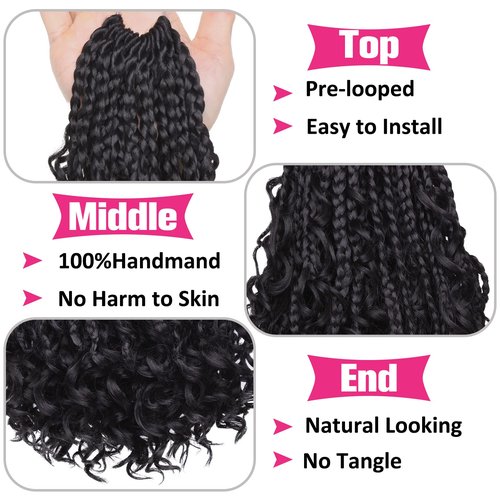 Unionbeauty 30 Inch Boho Box Braids Crochet Hair 8 Packs Boho Goddess Box Braids Crochet Hair for Black Woman Crochet Box Braids with Curly Ends Bohemian Hippie Crochet Braids Hair Extension 1B#