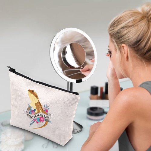 WCGXKO Bearded Dragon Lover Gift Crazy Bearded Dragon Lady Makeup Bag for Bearded Dragon Mom (Crazy Dragon Lady)