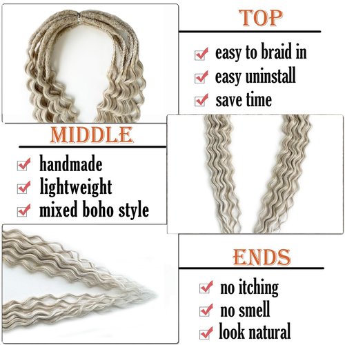 Curly Dreads with Box Braid Boho Style Dreads Synthetic Double Ended Dreadlock Extensions 26inches 10 Strands Thin Soft DE Dreadlock Extensions (T17/56)