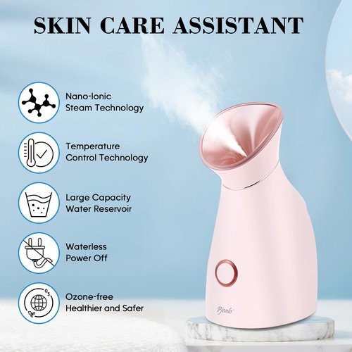 Pjordo Facial Steamer Spa Kit, Nano Ionic Face Steamer for Facial Deep Cleaning Unclogs Pores Sinuses Moisturizing, Warm Mist Humidifier Steamer for Face Home Sauna SPA, Self Care Gifts for Women