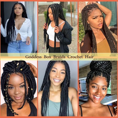Crochet Box Braids 6 Packs 144 Strands 22 Inch Goddess Box Braids Crochet Hair Pre looped Crochet Hair Crochet Braids for Black Women Braiding Hair (1B)