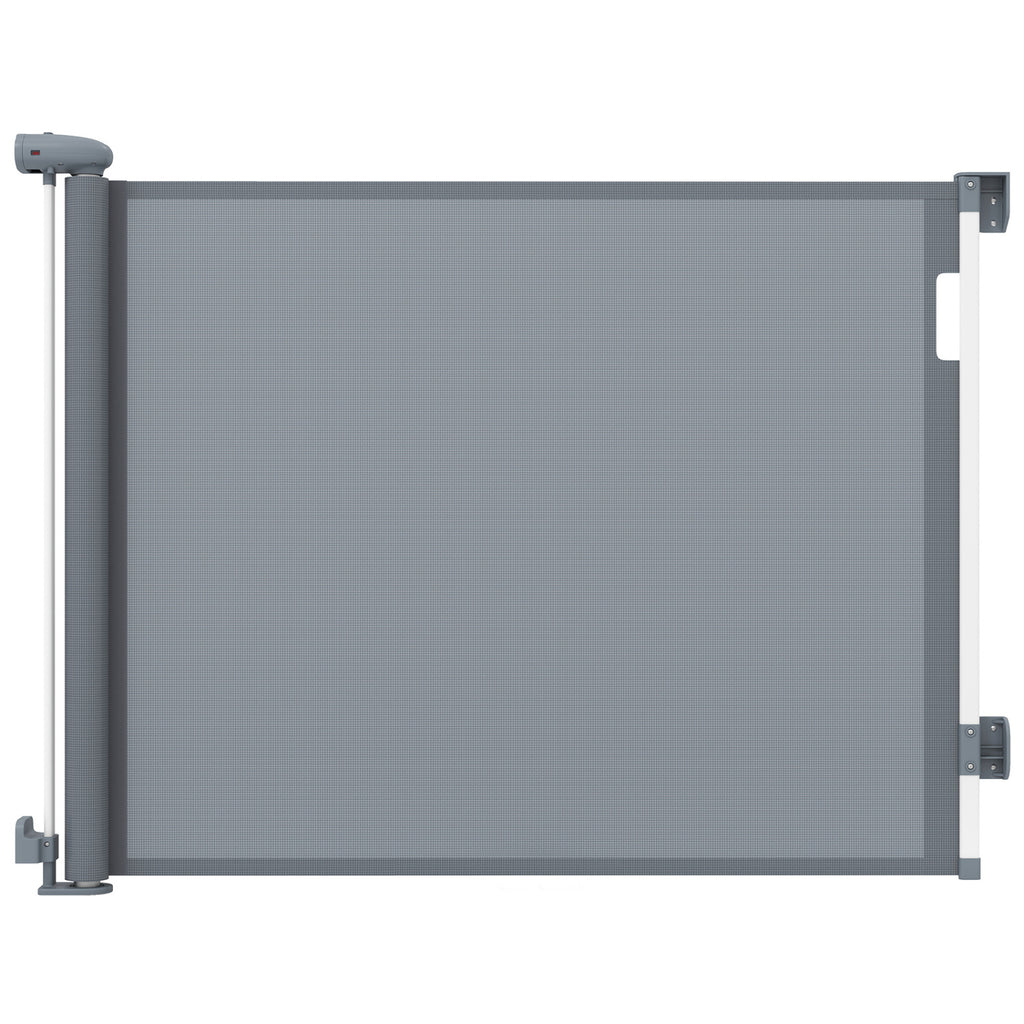 Retractable Baby and Dog Gate 71 Inches Wide, 33.5 Inches Tall, Gray with Safety Lock