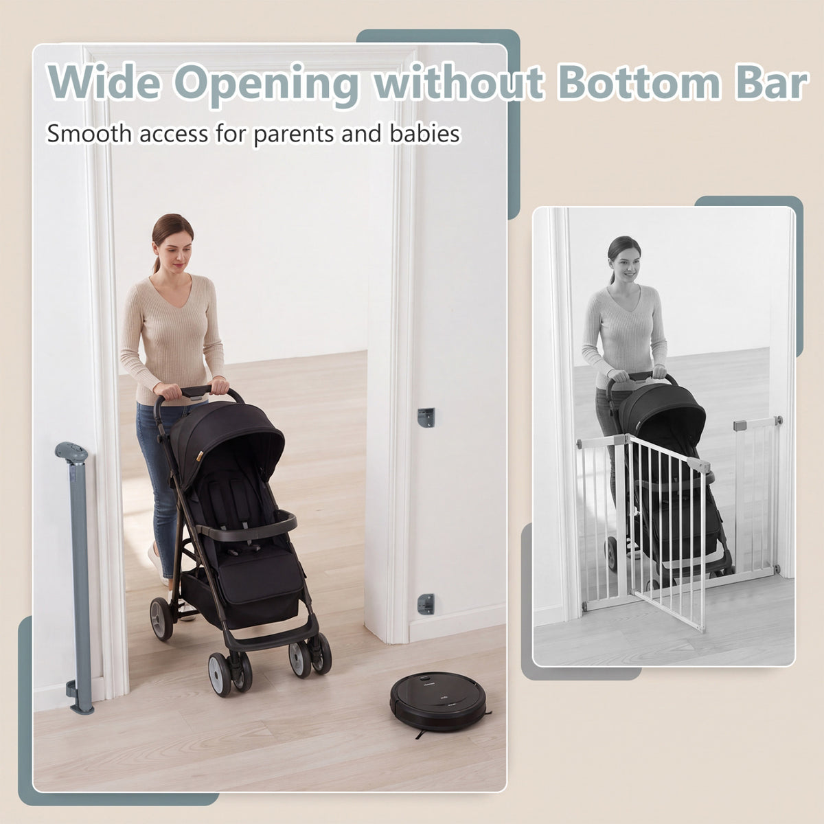 Retractable Baby and Dog Gate 71 Inches Wide, 33.5 Inches Tall, Gray with Safety Lock