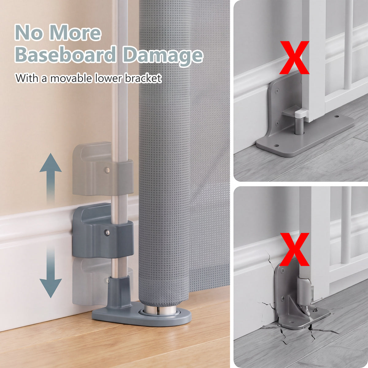 Retractable Baby and Dog Gate 71 Inches Wide, 33.5 Inches Tall, Gray with Safety Lock